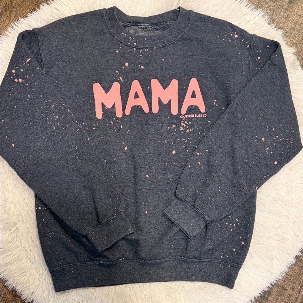 Southern Bliss Gray bleached with Pink 'MAMA' Sweatshirt